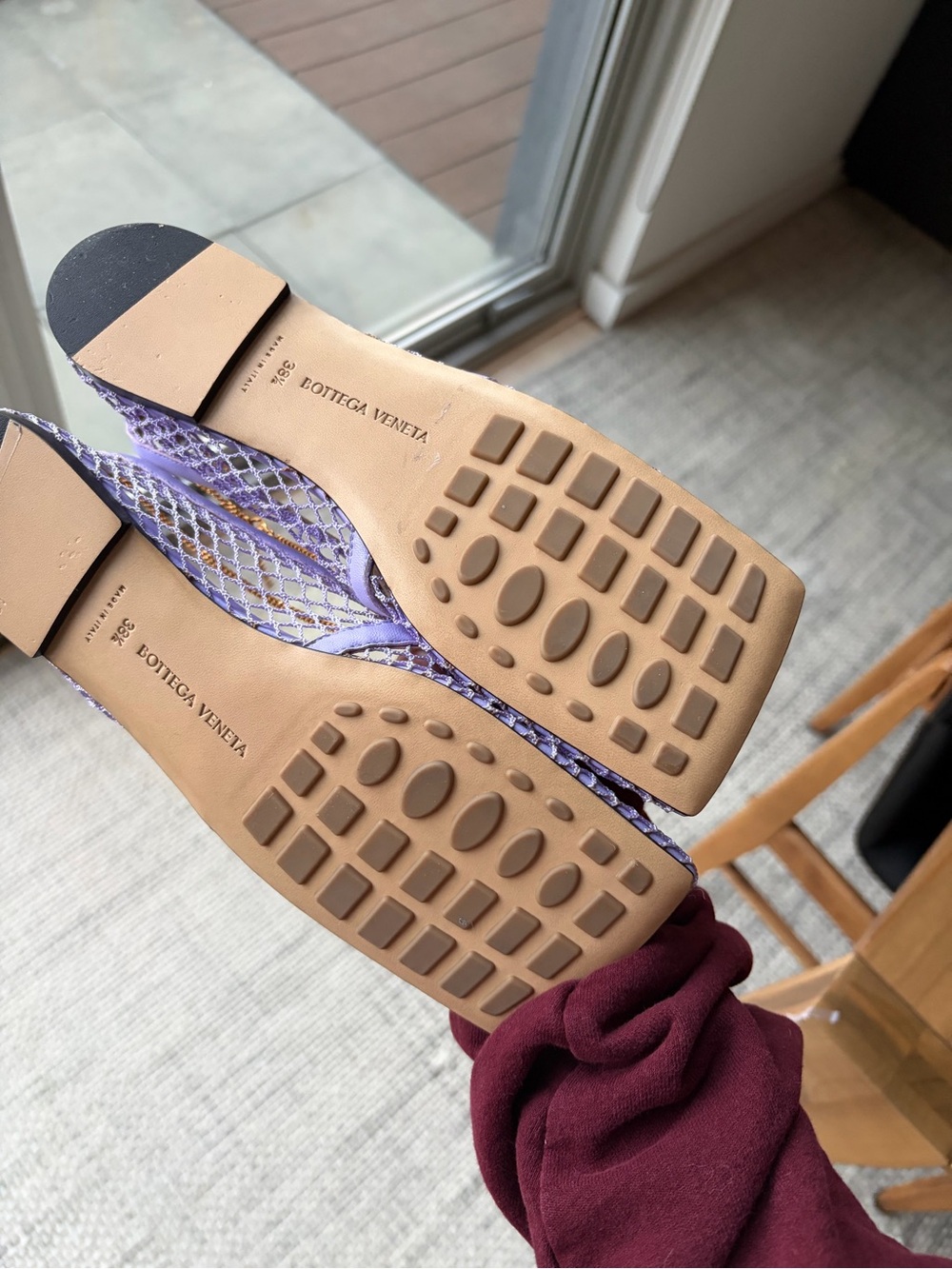 Bottega Veneta Lavender Mesh Square-Toe Flats with Gold Chain - Picture 2 of 5